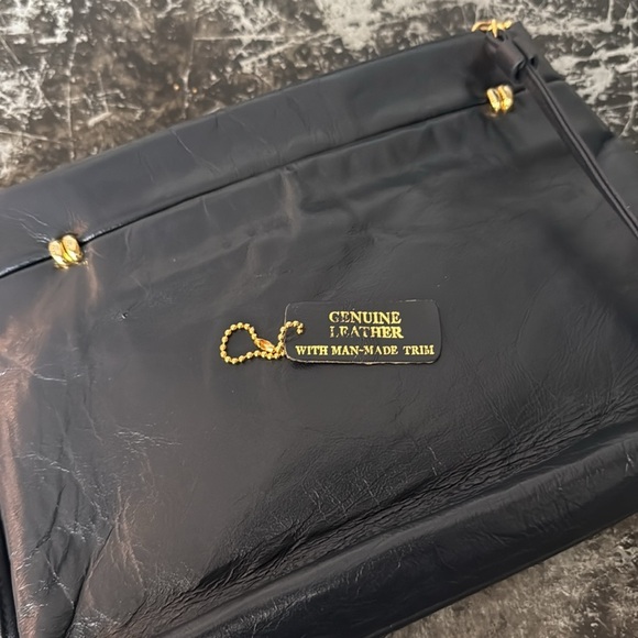 Bechamel Navy Vintage Leather Slim Shoulder Bag 12x8x2" - Picture 5 of 5